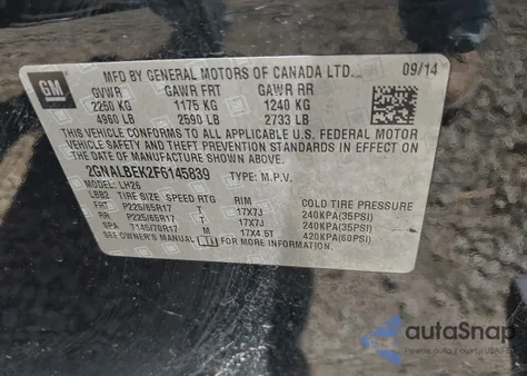 2015 Chevrolet Equinox 1Lt from USA, damaged, VIN 2GNALBEK2F6145839